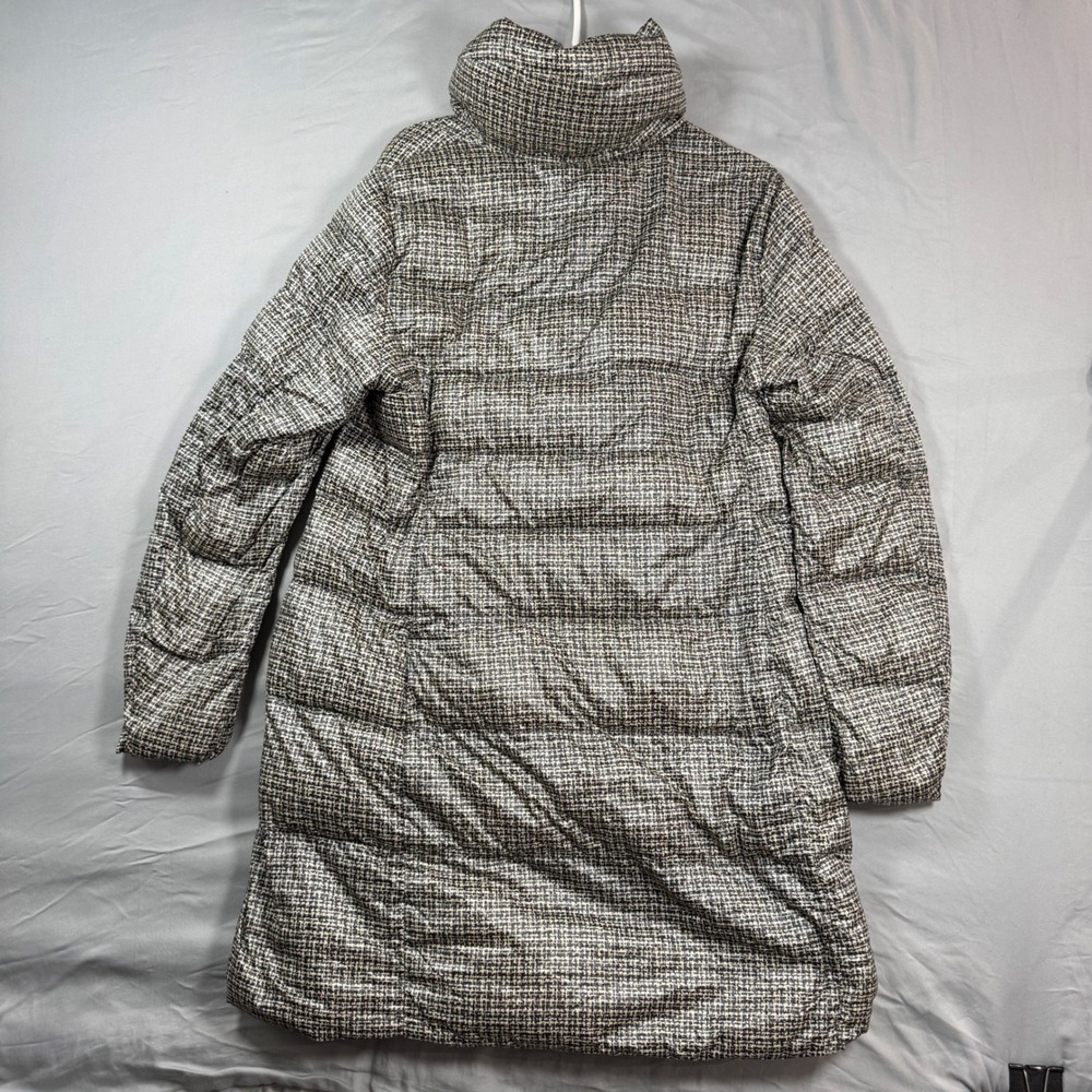 Uniqlo Ultra Light Down Long Puffer Coat XL Houndstooth AOP Packable Cozy Brown - Picture 2 of 11